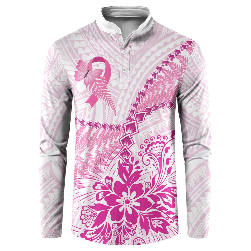 Personalised New Zealand Pink Fern Breast Cancer Button Sweatshirt Polynesian Pattern LT01 Pink - Polynesian Pride