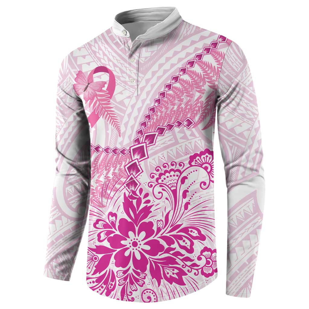 Personalised New Zealand Pink Fern Breast Cancer Button Sweatshirt Polynesian Pattern LT01 - Polynesian Pride
