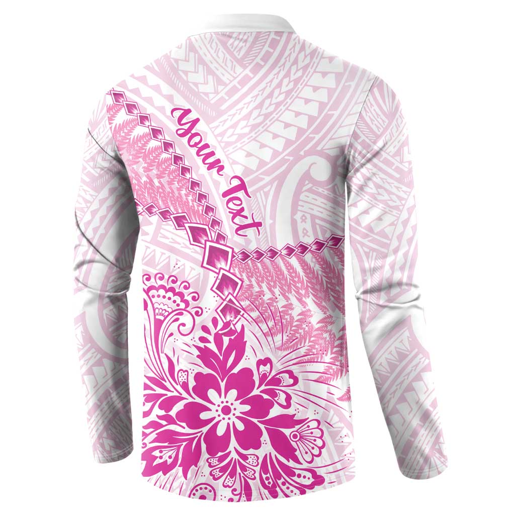 Personalised New Zealand Pink Fern Breast Cancer Button Sweatshirt Polynesian Pattern LT01 - Polynesian Pride