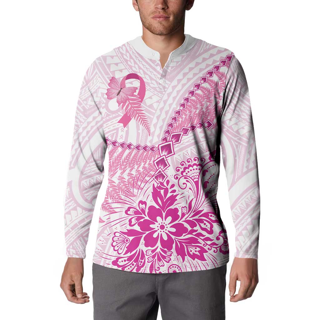 Personalised New Zealand Pink Fern Breast Cancer Button Sweatshirt Polynesian Pattern LT01 - Polynesian Pride