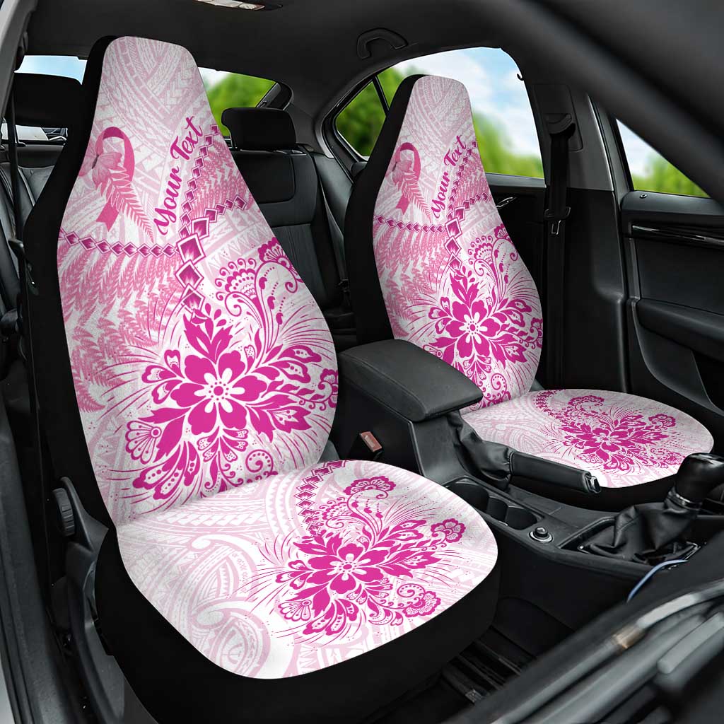 Personalised New Zealand Pink Fern Breast Cancer Car Seat Cover Polynesian Pattern