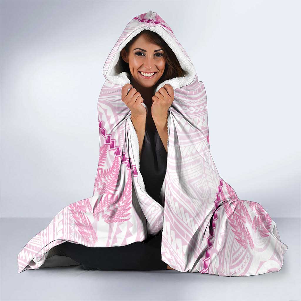Personalised New Zealand Pink Fern Breast Cancer Hooded Blanket Polynesian Pattern LT01 - Polynesian Pride