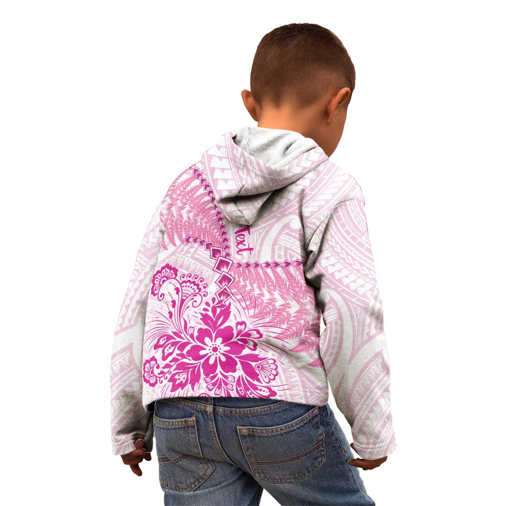 Personalised New Zealand Pink Fern Breast Cancer Kid Hoodie Polynesian Pattern