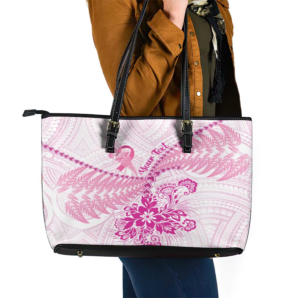 Personalised New Zealand Pink Fern Breast Cancer Leather Tote Bag Polynesian Pattern LT01 - Polynesian Pride