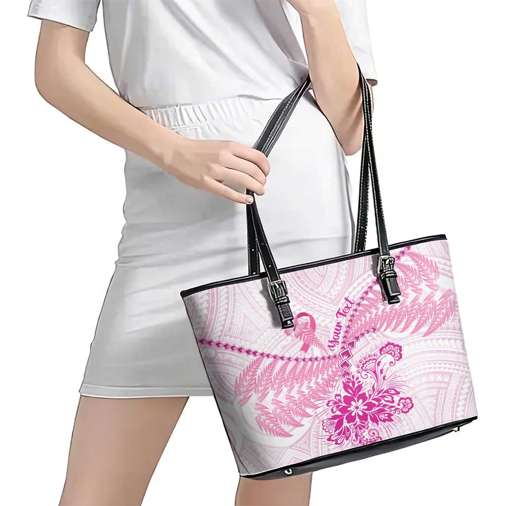 Personalised New Zealand Pink Fern Breast Cancer Leather Tote Bag Polynesian Pattern LT01 - Polynesian Pride