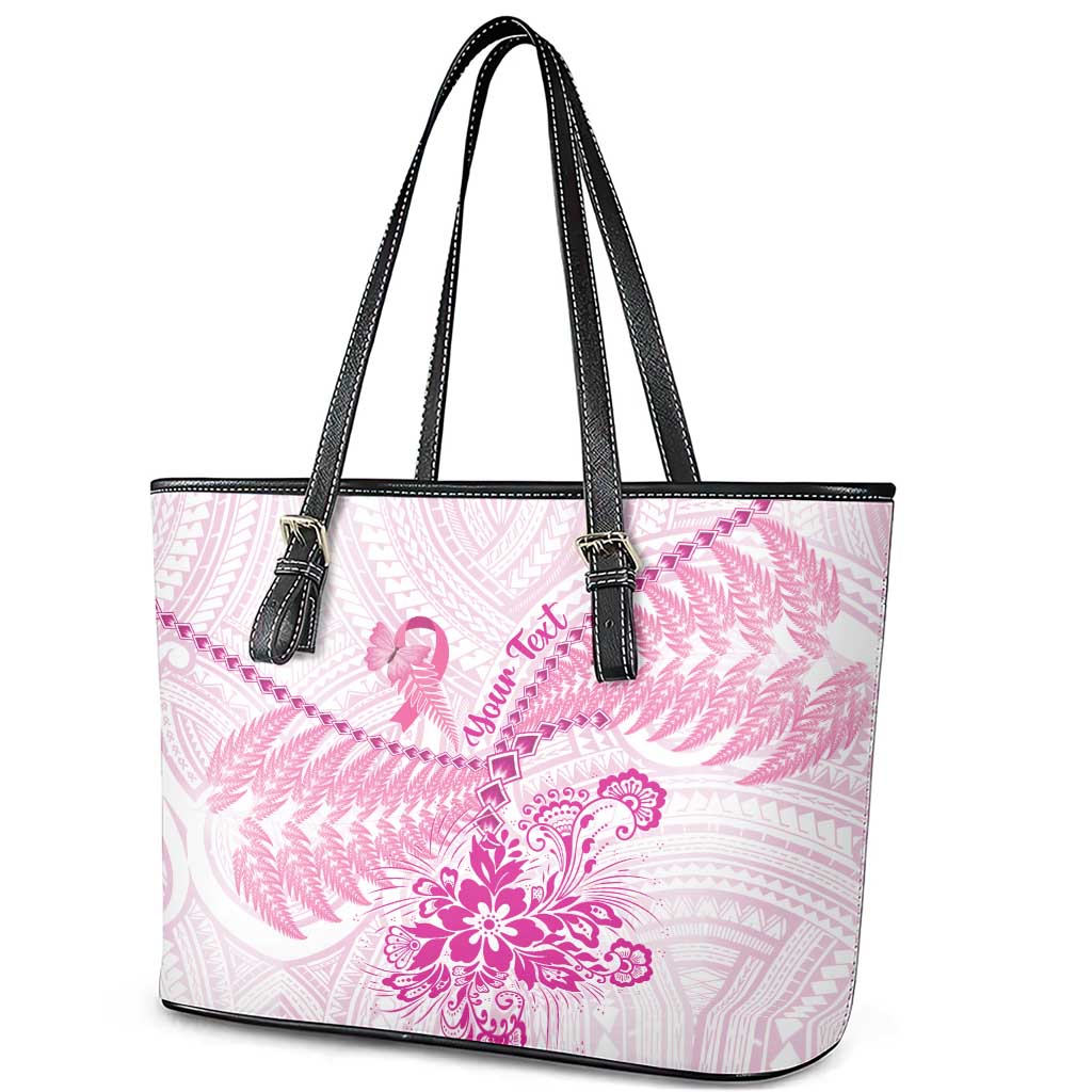 Personalised New Zealand Pink Fern Breast Cancer Leather Tote Bag Polynesian Pattern LT01 - Polynesian Pride