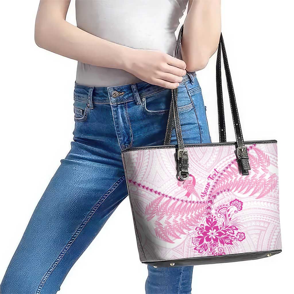 Personalised New Zealand Pink Fern Breast Cancer Leather Tote Bag Polynesian Pattern LT01 - Polynesian Pride