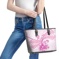 Personalised New Zealand Pink Fern Breast Cancer Leather Tote Bag Polynesian Pattern LT01 - Polynesian Pride