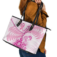 Personalised New Zealand Pink Fern Breast Cancer Leather Tote Bag Polynesian Pattern LT01 - Polynesian Pride