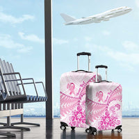 Personalised New Zealand Pink Fern Breast Cancer Luggage Cover Polynesian Pattern