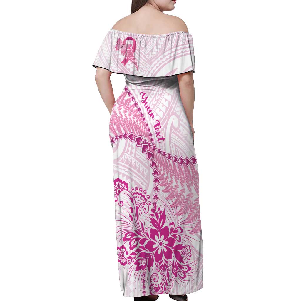 Personalised New Zealand Pink Fern Breast Cancer Off Shoulder Maxi Dress Polynesian Pattern LT01 - Polynesian Pride