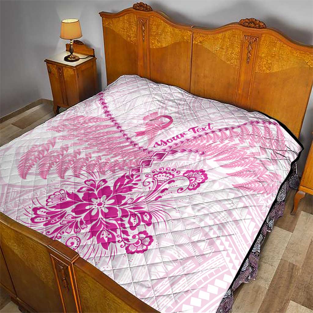 Personalised New Zealand Pink Fern Breast Cancer Quilt Polynesian Pattern