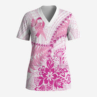 Personalised New Zealand Pink Fern Breast Cancer Scrub Top Polynesian Pattern LT01 Adult Pink - Polynesian Pride