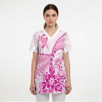 Personalised New Zealand Pink Fern Breast Cancer Scrub Top Polynesian Pattern LT01 - Polynesian Pride