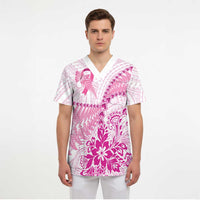 Personalised New Zealand Pink Fern Breast Cancer Scrub Top Polynesian Pattern LT01 - Polynesian Pride