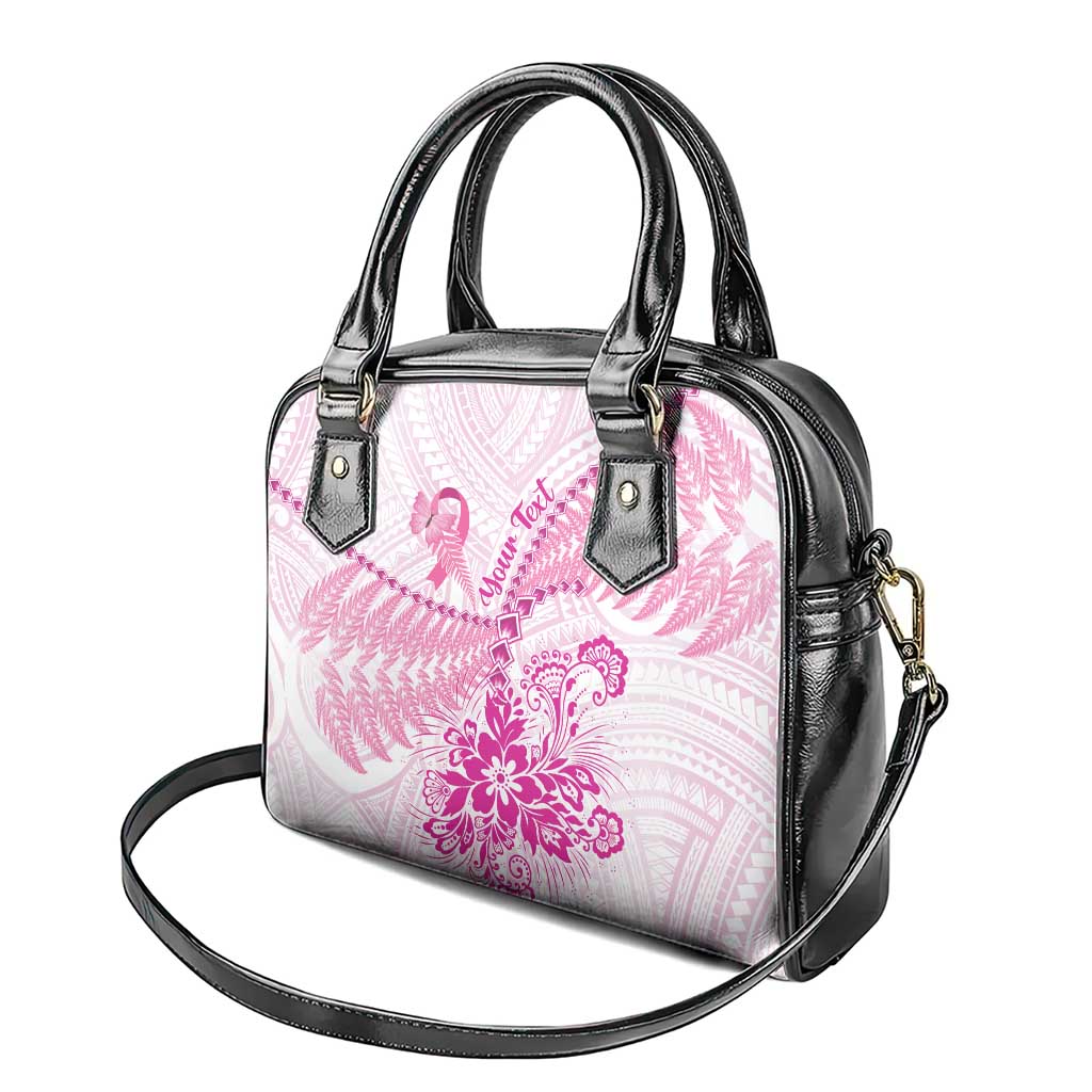 Personalised New Zealand Pink Fern Breast Cancer Shoulder Handbag Polynesian Pattern