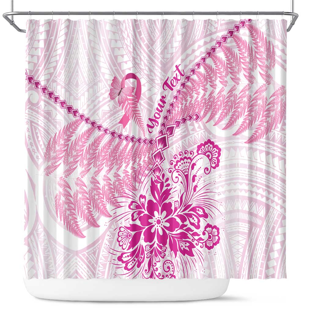 Personalised New Zealand Pink Fern Breast Cancer Shower Curtain Polynesian Pattern