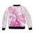 Personalised New Zealand Pink Fern Breast Cancer Sleeve Zip Bomber Jacket Polynesian Pattern