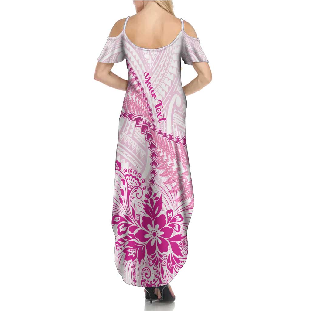 Personalised New Zealand Pink Fern Breast Cancer Summer Maxi Dress Polynesian Pattern LT01 - Polynesian Pride