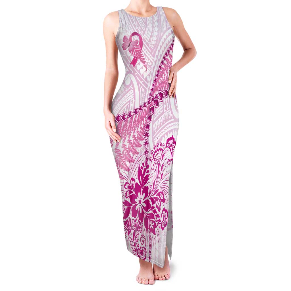 Personalised New Zealand Pink Fern Breast Cancer Tank Maxi Dress Polynesian Pattern LT01 Women Pink - Polynesian Pride