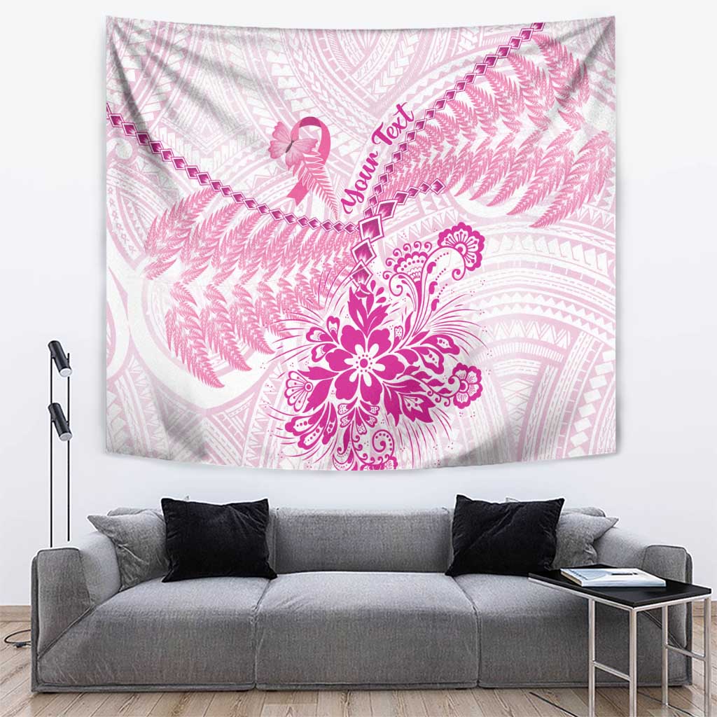 Personalised New Zealand Pink Fern Breast Cancer Tapestry Polynesian Pattern