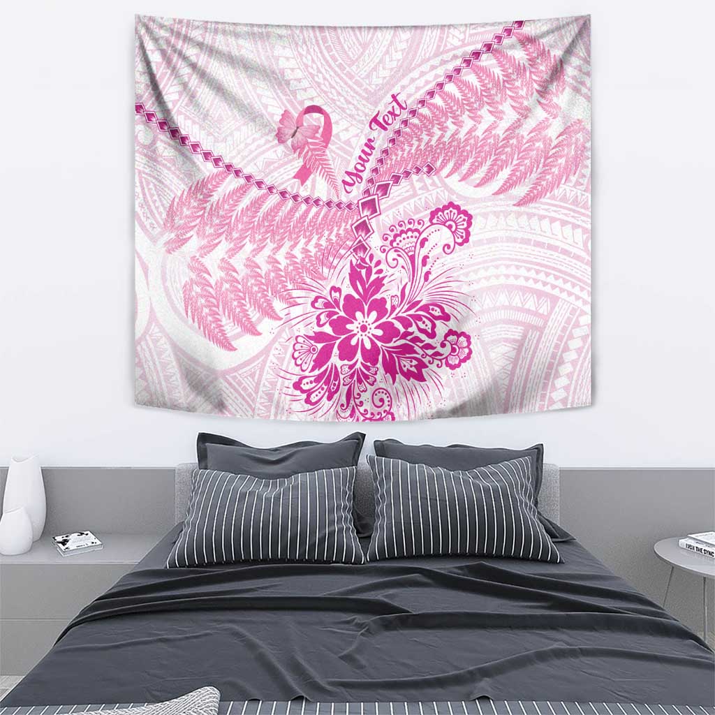 Personalised New Zealand Pink Fern Breast Cancer Tapestry Polynesian Pattern