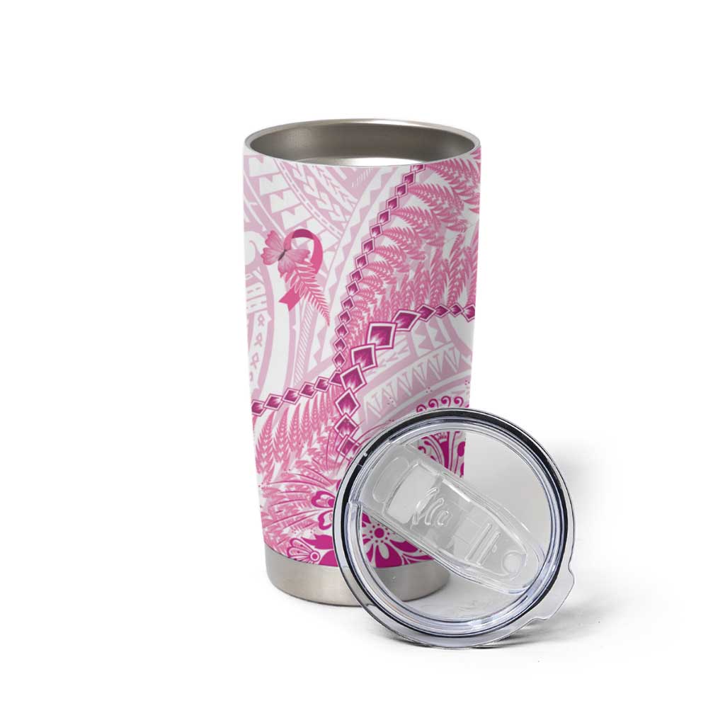 Personalised New Zealand Pink Fern Breast Cancer Tumbler Cup Polynesian Pattern LT01 - Polynesian Pride