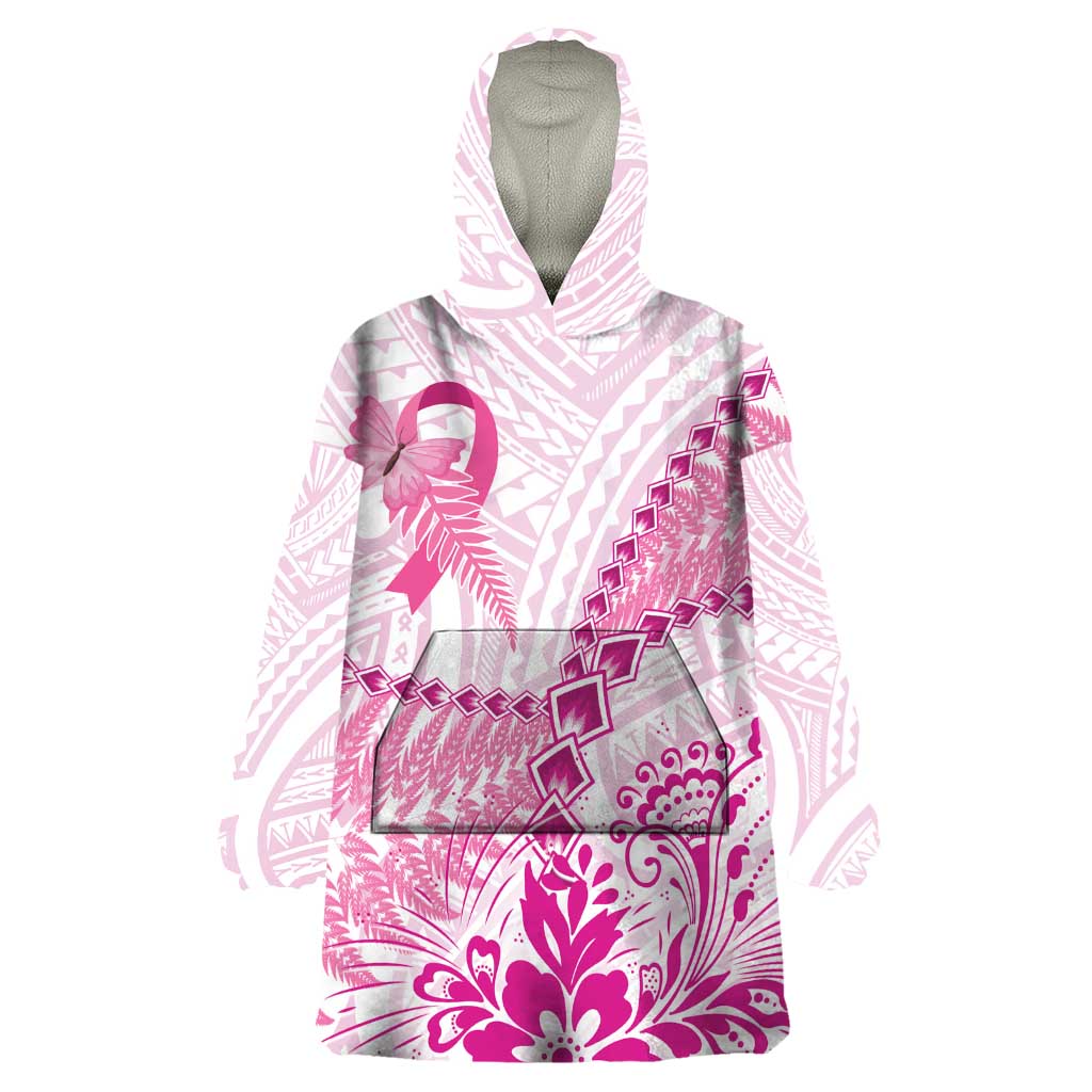 Personalised New Zealand Pink Fern Breast Cancer Wearable Blanket Hoodie Polynesian Pattern LT01 One Size Pink - Polynesian Pride