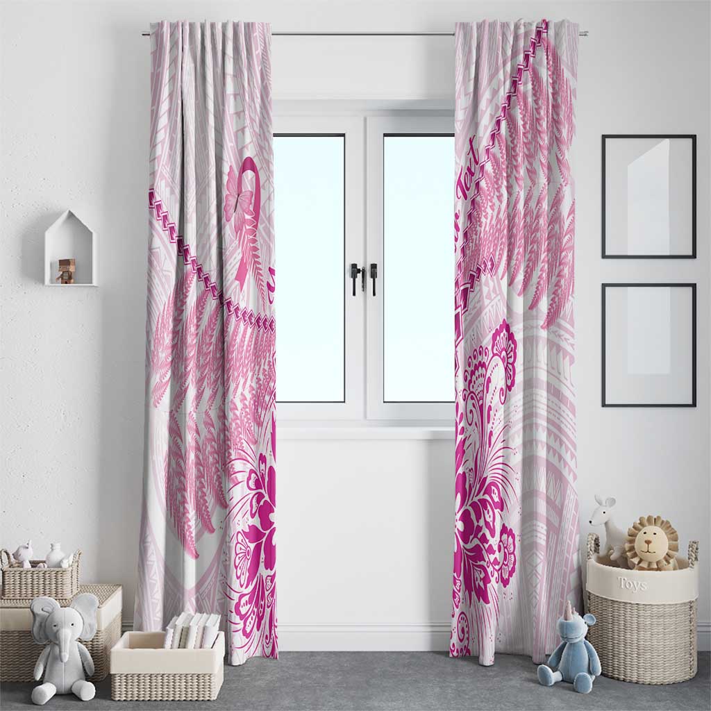 Personalised New Zealand Pink Fern Breast Cancer Window Curtain Polynesian Pattern LT01 - Polynesian Pride