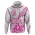 Personalised New Zealand Pink Fern Breast Cancer Zip Hoodie Polynesian Pattern