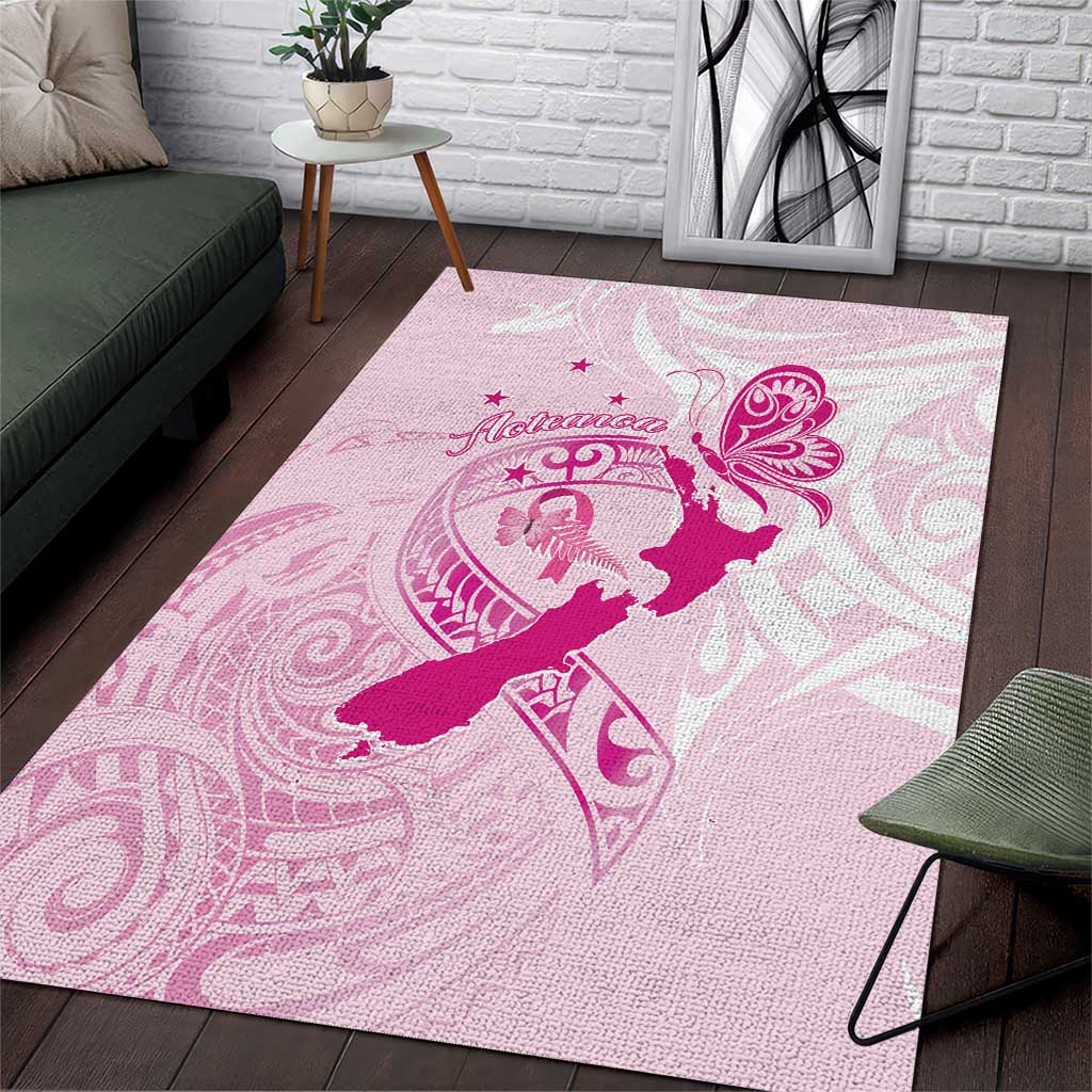 Personalised Aotearoa Breast Cancer Area Rug New Zealand Maori Pattern