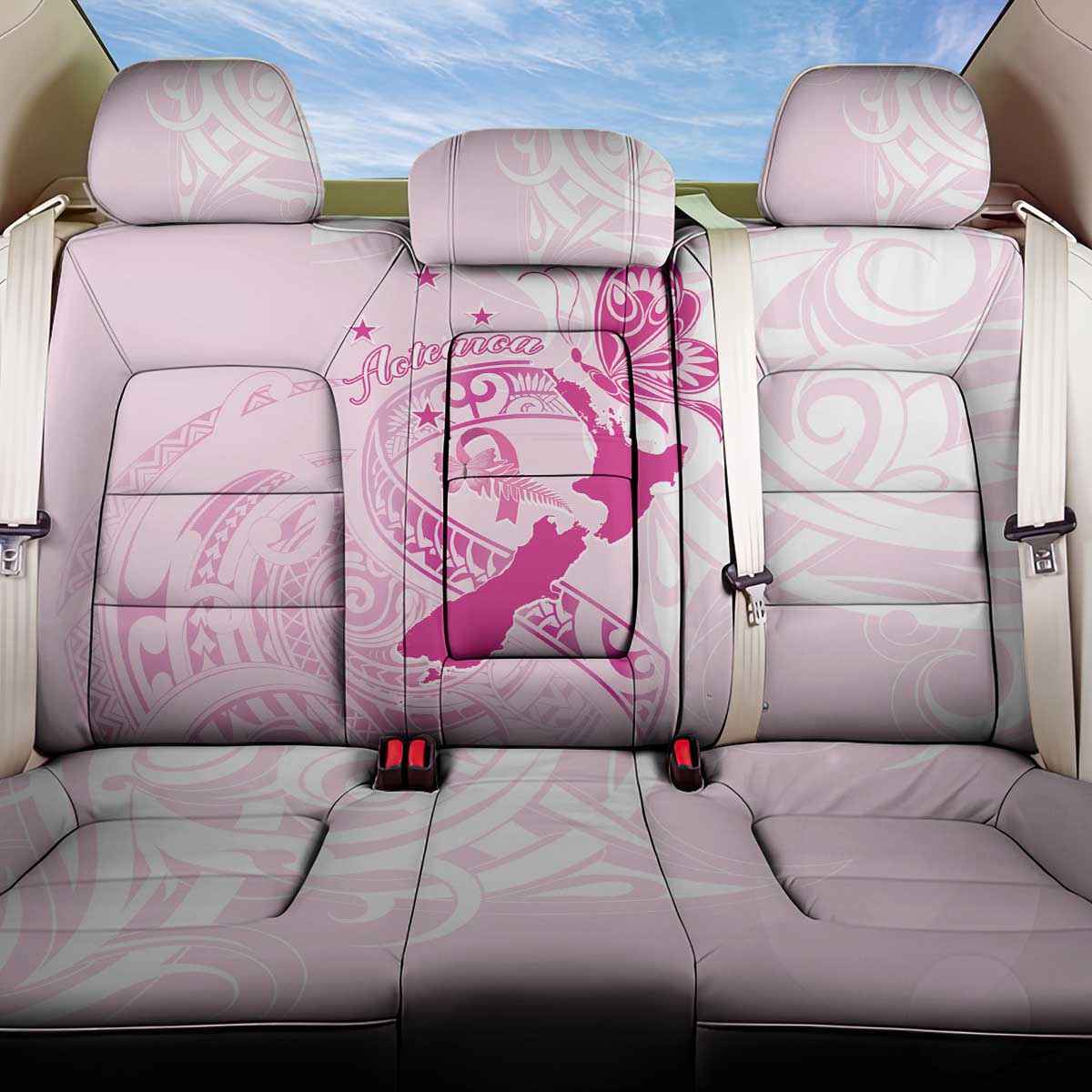 Personalised Aotearoa Breast Cancer Back Car Seat Cover New Zealand Maori Pattern