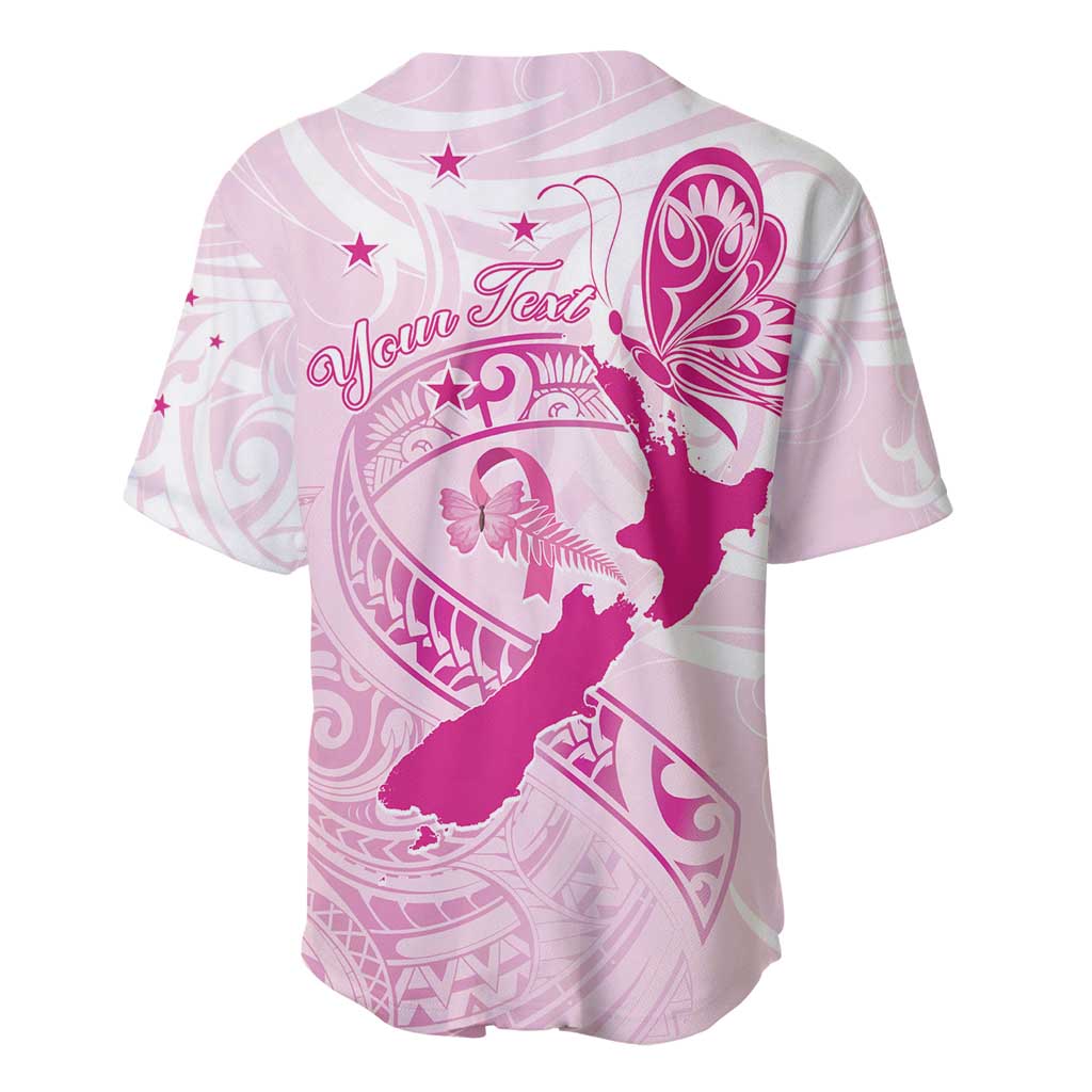 Personalised Aotearoa Breast Cancer Baseball Jersey New Zealand Maori Pattern