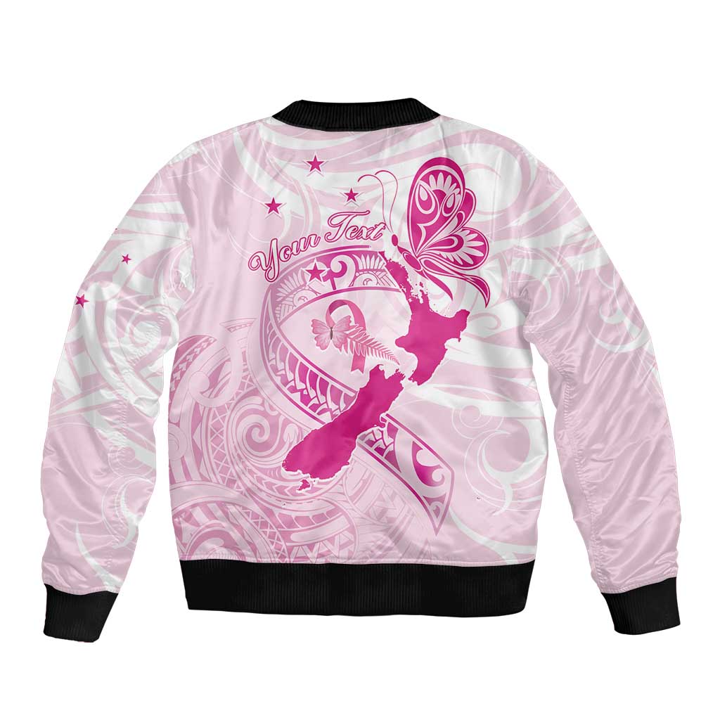 Personalised Aotearoa Breast Cancer Bomber Jacket New Zealand Maori Pattern