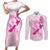 Personalised Aotearoa Breast Cancer Couples Matching Short Sleeve Bodycon Dress and Long Sleeve Button Shirt New Zealand Maori Pattern