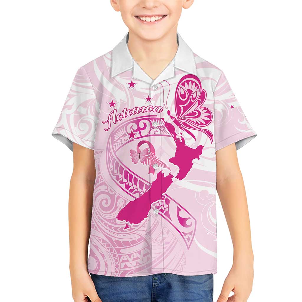 Personalised Aotearoa Breast Cancer Family Matching Short Sleeve Bodycon Dress and Hawaiian Shirt New Zealand Maori Pattern
