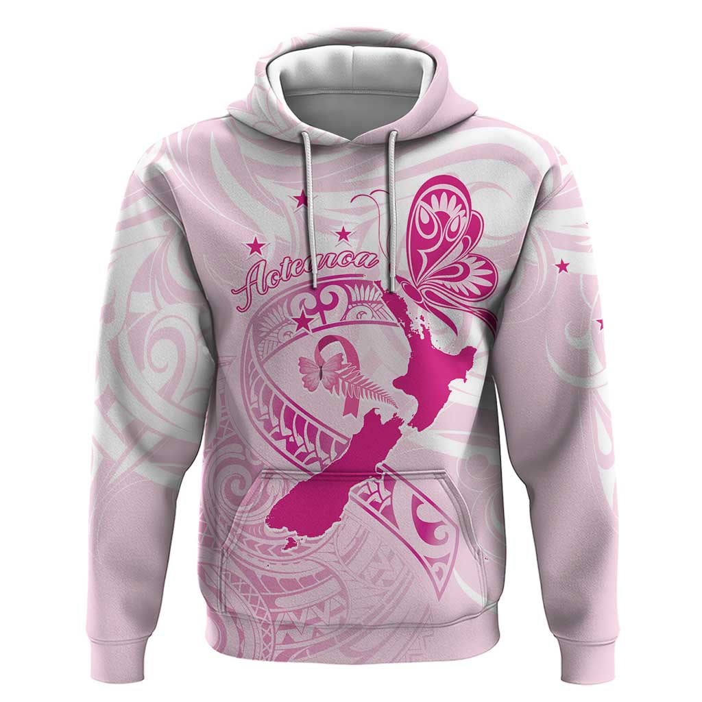 Personalised Aotearoa Breast Cancer Hoodie New Zealand Maori Pattern