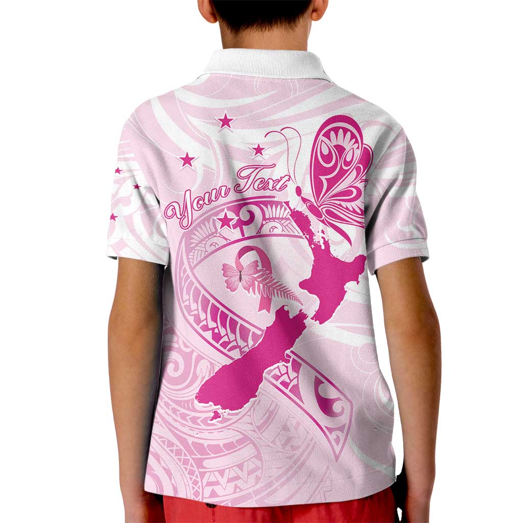Personalised Aotearoa Breast Cancer Kid Polo Shirt New Zealand Maori Pattern