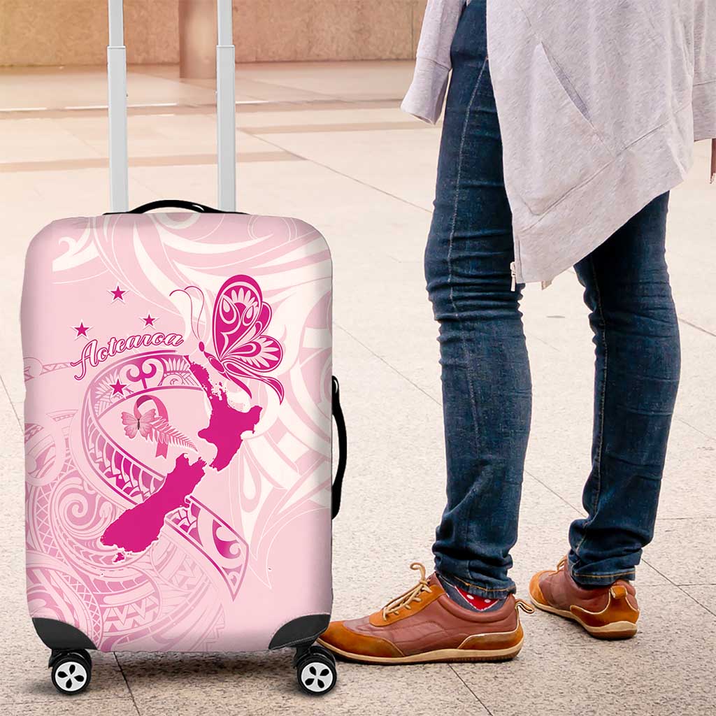 Personalised Aotearoa Breast Cancer Luggage Cover New Zealand Maori Pattern