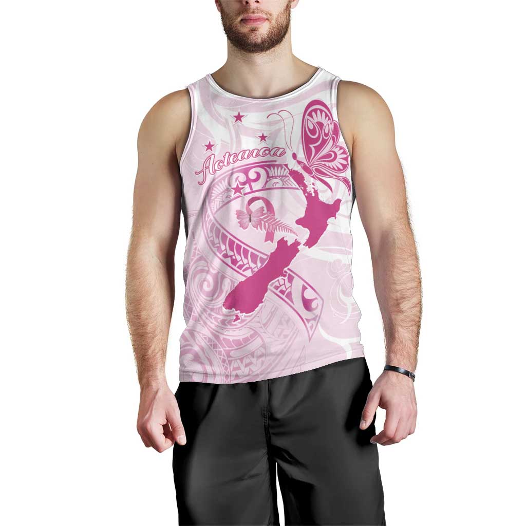 Personalised Aotearoa Breast Cancer Men Tank Top New Zealand Maori Pattern LT01 - Polynesian Pride