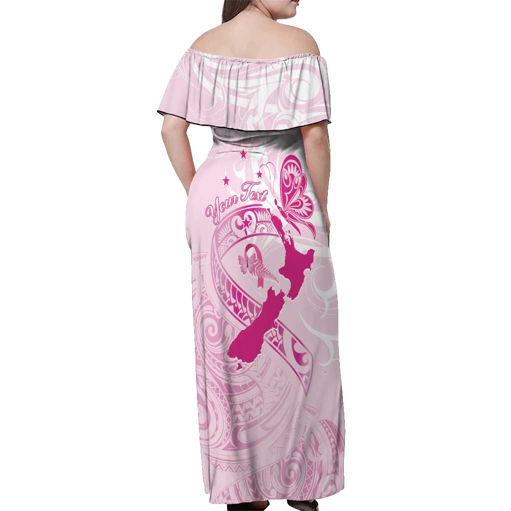Personalised Aotearoa Breast Cancer Off Shoulder Maxi Dress New Zealand Maori Pattern LT01 - Polynesian Pride
