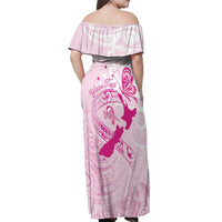 Personalised Aotearoa Breast Cancer Off Shoulder Maxi Dress New Zealand Maori Pattern LT01 - Polynesian Pride