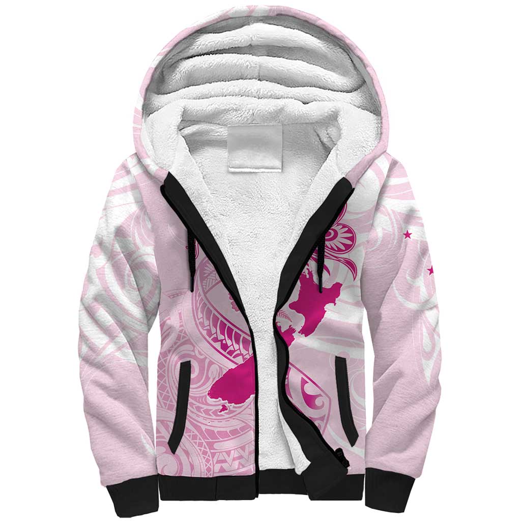 Personalised Aotearoa Breast Cancer Sherpa Hoodie New Zealand Maori Pattern