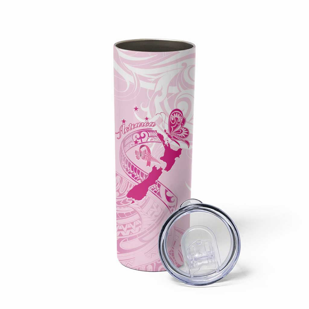 Personalised Aotearoa Breast Cancer Skinny Tumbler Maori Pattern
