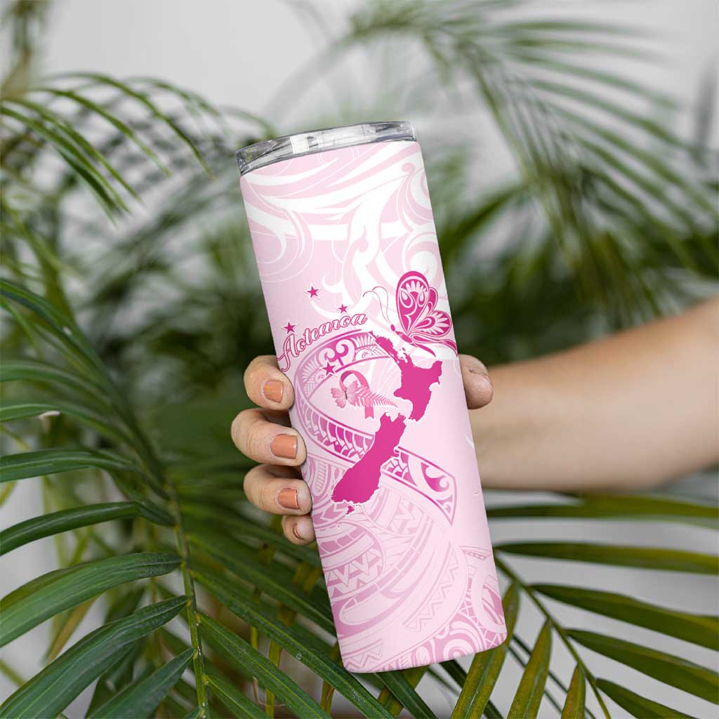 Personalised Aotearoa Breast Cancer Skinny Tumbler Maori Pattern