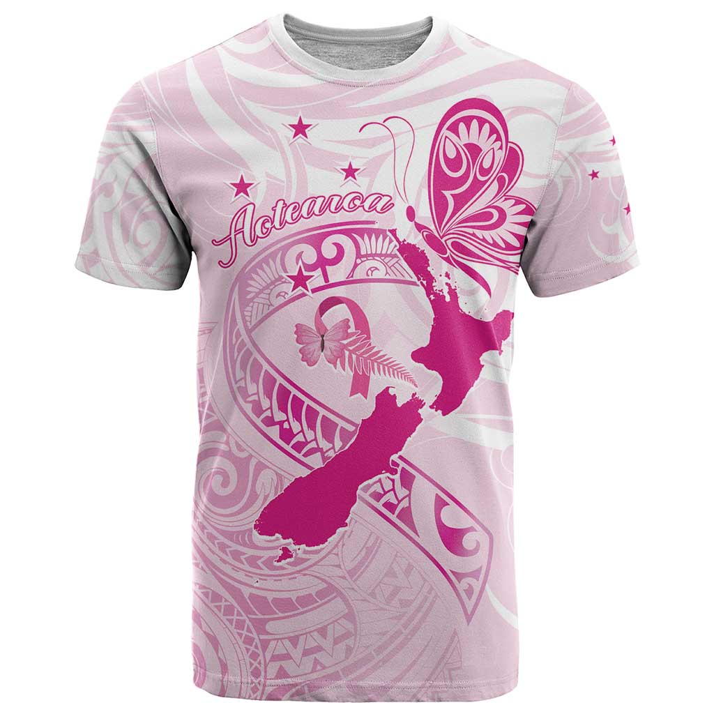 Personalised Aotearoa Breast Cancer T Shirt New Zealand Maori Pattern