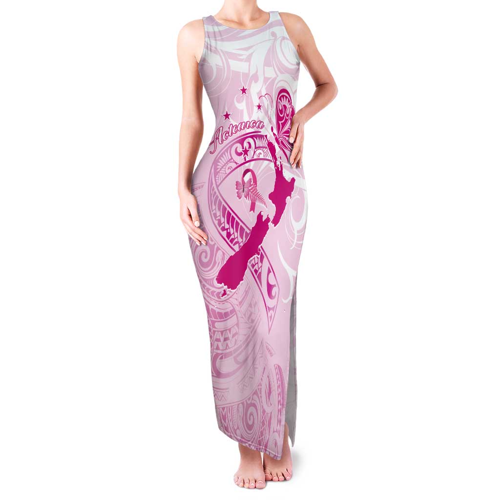 Personalised Aotearoa Breast Cancer Tank Maxi Dress New Zealand Maori Pattern LT01 Women Pink - Polynesian Pride
