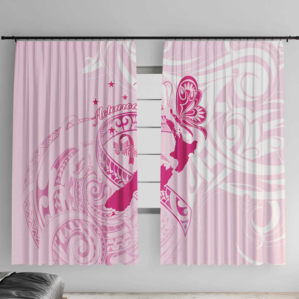 Personalised Aotearoa Breast Cancer Window Curtain New Zealand Maori Pattern LT01 With Hooks Pink - Polynesian Pride