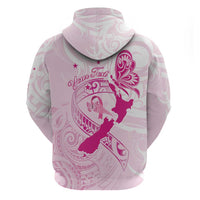 Personalised Aotearoa Breast Cancer Zip Hoodie New Zealand Maori Pattern