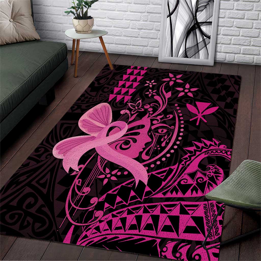 Hawaii Breast Cancer Area Rug Girl Floral Kakau Pattern